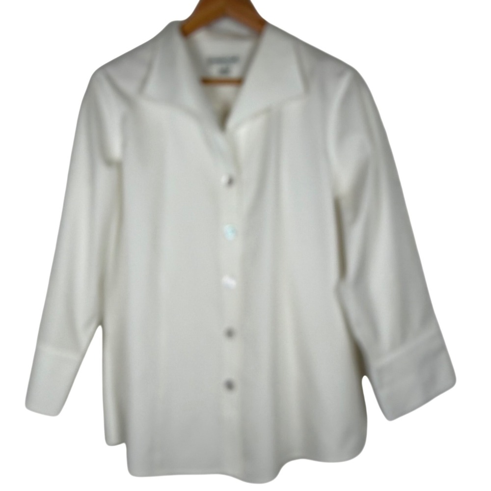 Coldwater‎ Creek Button Down Blouse Womens 1X White Classic Long Sleeve Solid